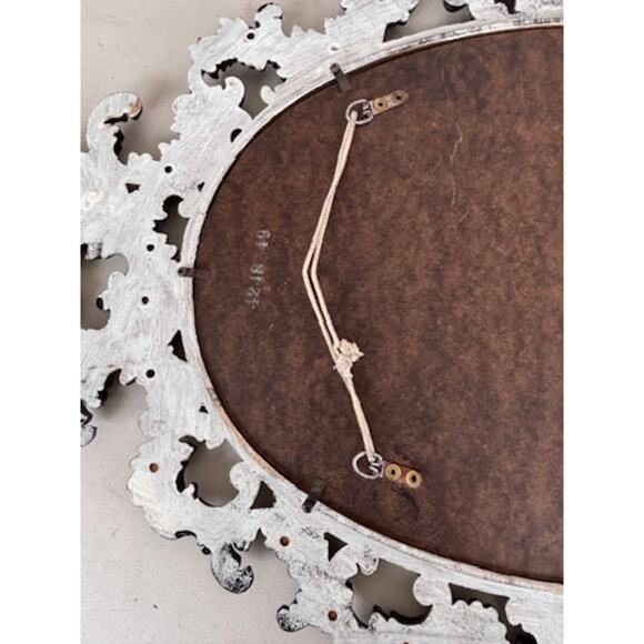 Vintage Oval Wall Hanging Mirror Ornate Black Scroll Border Chippy Shabby Chic - Picture 10 of 12